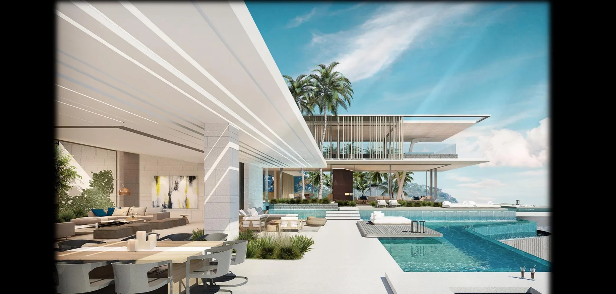 An Ambitech-designed villa — pool terrace and open-plan living